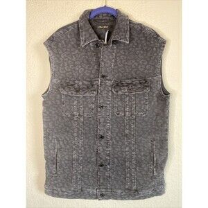 new MAVI denim Leopard jean vest jacket goth biker witchy punk rock 90s y2k XL